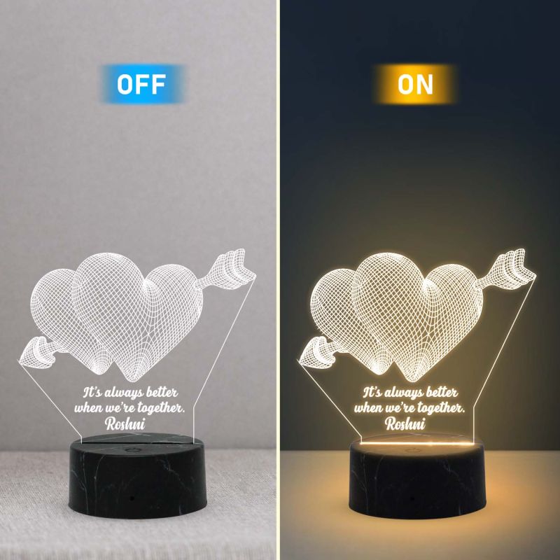 3D Double Heart Led Night Lamp with Warm White Color Customized with Any Name and Text Gift for Anniversary